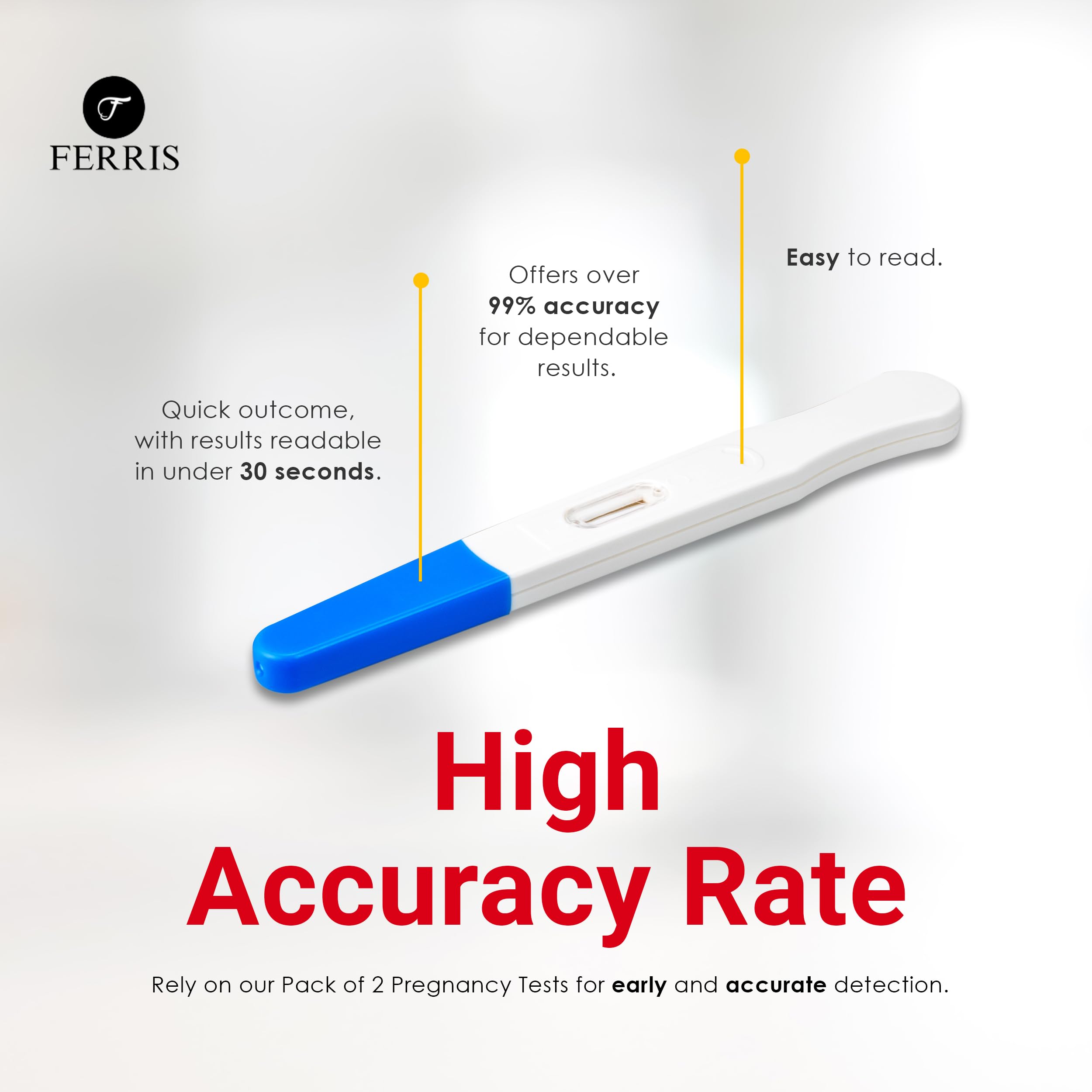 FERRIS   Pack of 2 Pregnancy Tests, Early Response Home Testing Kit, Early Family Planning, Quick Result & Easy Detection   Over 99% Accuracy - Discreet Packaging