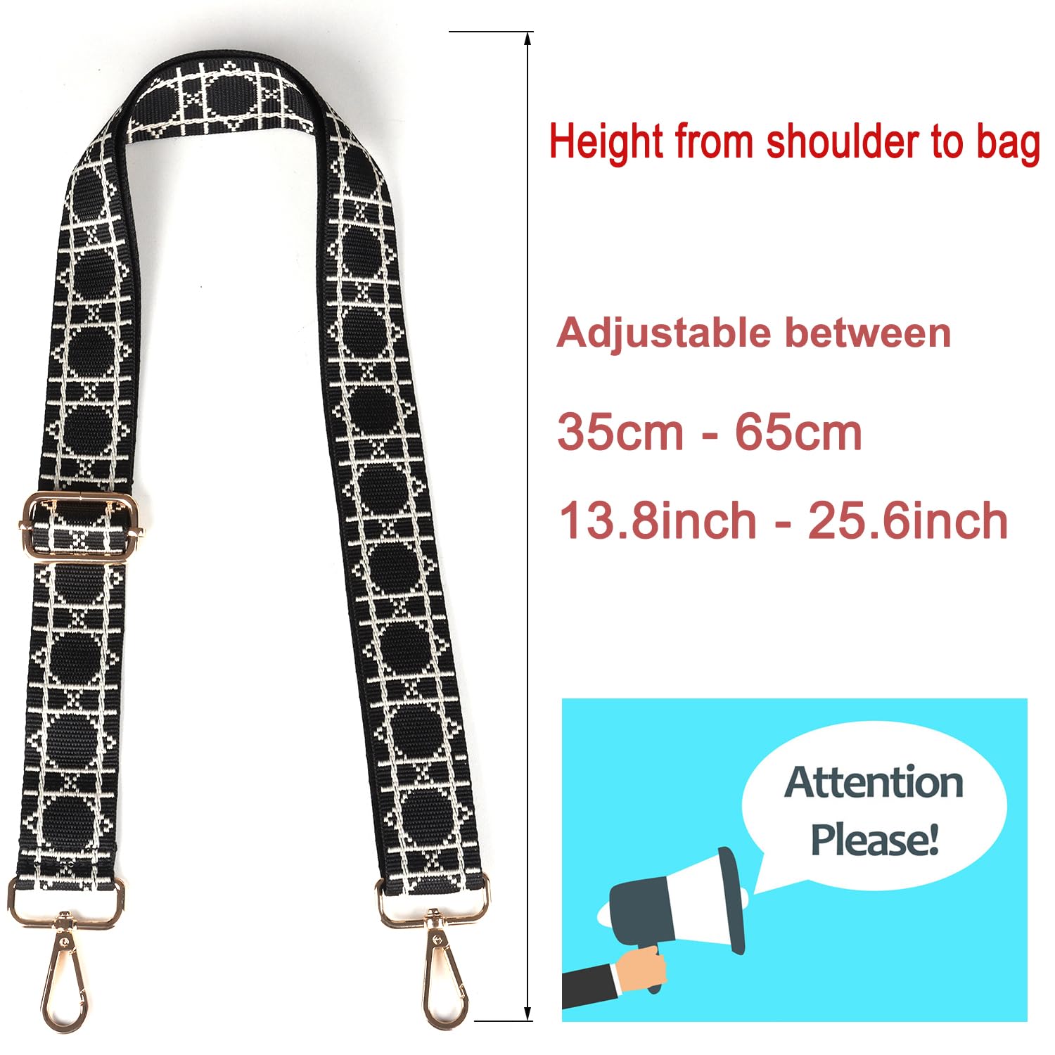 Hibate Universal Replacement Shoulder Strap for Women's Handbags - Wide 3.8cm Crossbody Bag Straps - Black/Beige