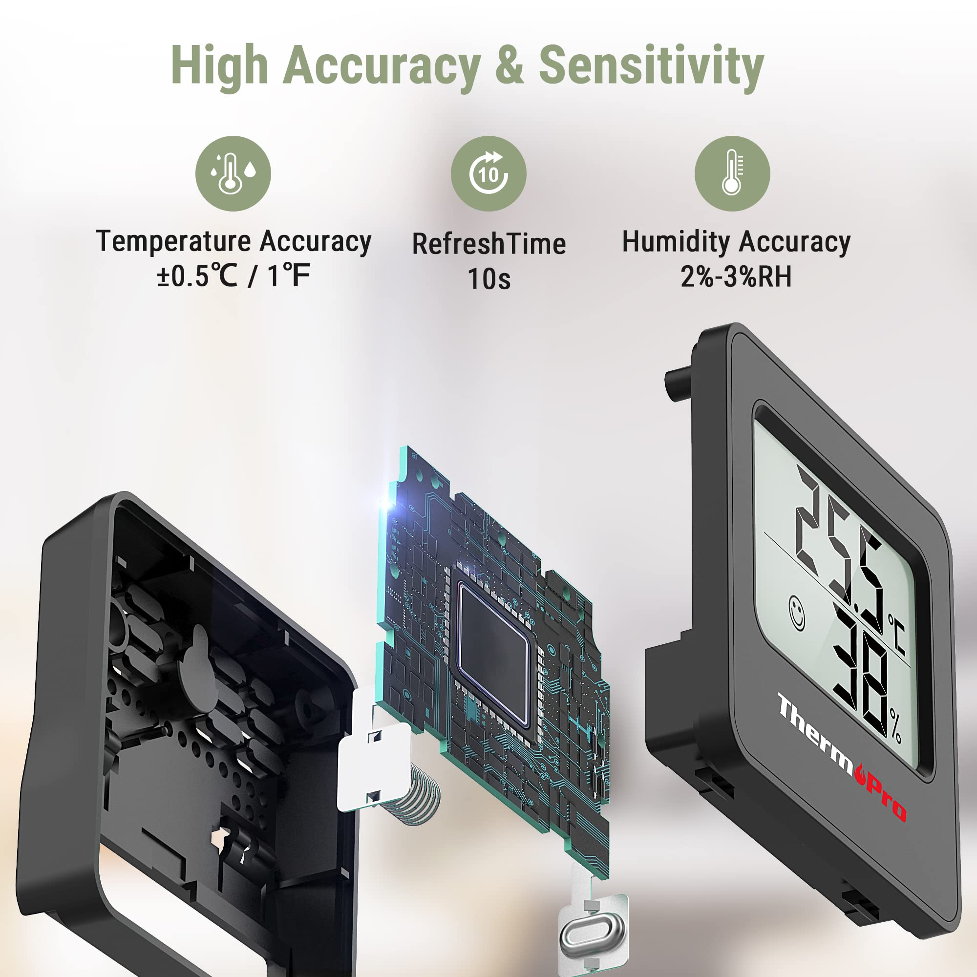 ThermoPro TP157 Digital Hygrometer Indoor Thermometer for Home, Baby Room Thermometer Humidity Meter with Temperature Humidity Sensor and Face Icon Comfort Indicator for Greenhouse Baby Room Office