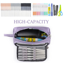 MOKANI Pencil Case, Big Capacity Pencil Pen Pouch with Handle, Stationery Bag Supplies Box for Student Office College Middle School High School, Purple