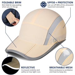 GADIEMKENSD UPF50and Quick Dry Sports Hat Lightweight Breathable Reflective Outdoor Running Cap (Folding Series, Pale Apricot)