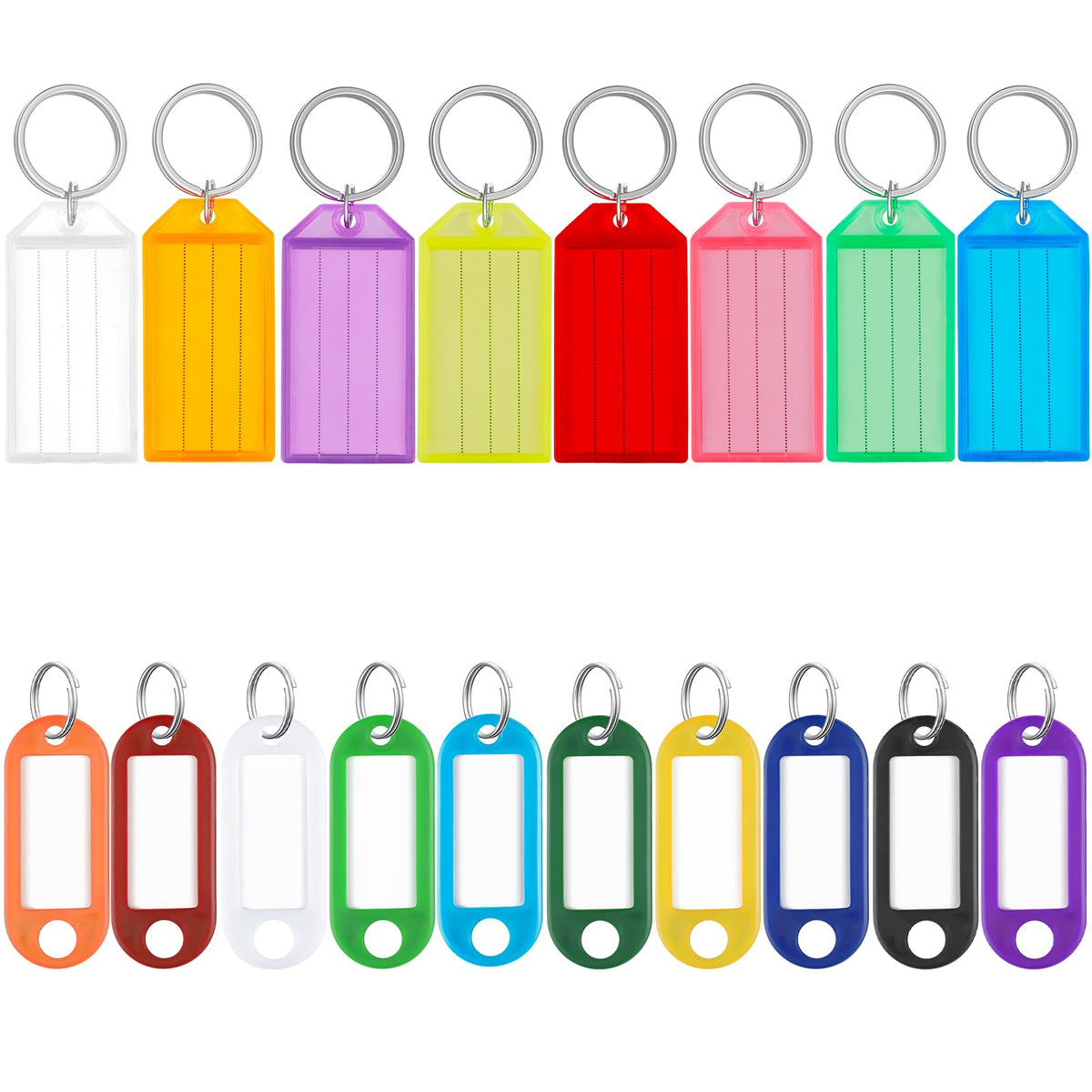 Uniclife Key Tags 5 cm Plastic Key Chain Tags Set with Blank Paper Labels Transparent Windows and Split Rings Colorful Soft Flexible & Sturdy Item Identifiers, 30 Pack