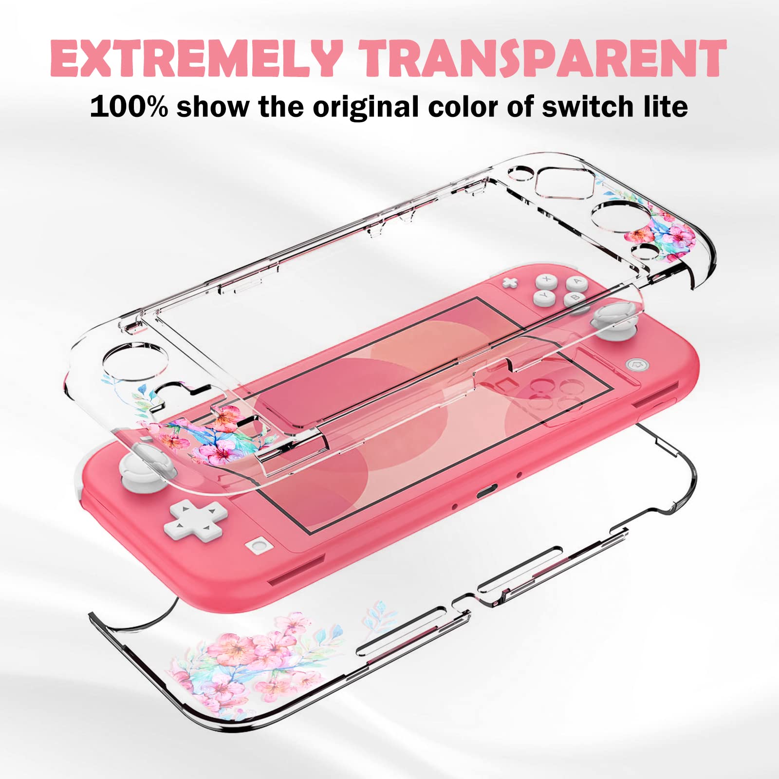 DLseego Case Compatible with Switch Lite, Protective PC Cover for Switch Lite, Clear Switch Lite case witch Anti-abrasion and Anti-scratch Design,Peach Blossom