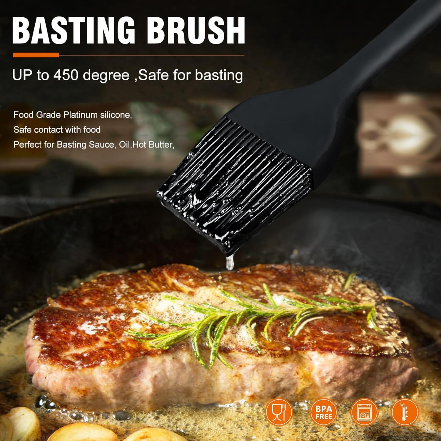 Walfos Silicone Basting Pastry Brush, 450°F Heat Resistant Pastry Brush Set, Prefect for BBQ Grill Baking Kitchen Cooking, Strong Steel Core and One-Pieces Design, BPA Free and Dishwasher safe (2 Pcs)