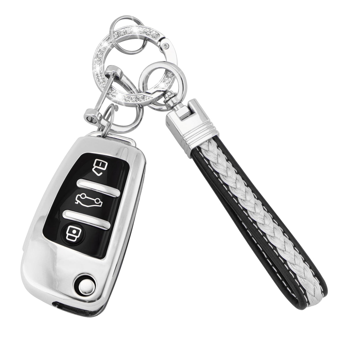 Koaudb Car Key Full Cover for Audi with Keychain Lanyard, 3 Buttons Soft TPU Key Fob Case Compatible with Audi A1 A3 A4 A6 A8 Quattro Q2 Q3 Q7 S3 S6 RS3 RS6 R8 TT TTS Car Key Shell Cover (CL-Ad-3-S)