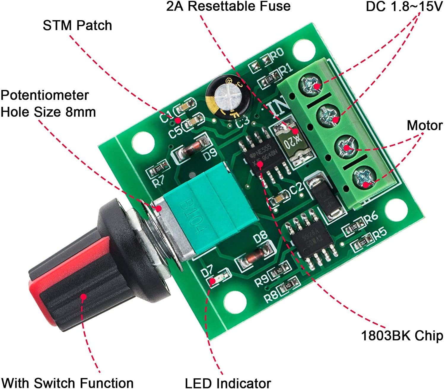 RUNCCI-YUN 4pcs DC 12v PWM motor speed controller,1.8V 3V 5V 6V 12V 2A Speed Adjustable Switch Module, Variable Voltage Regulator Dimmer Governor Switching Build with LED Indicator and Switch Function