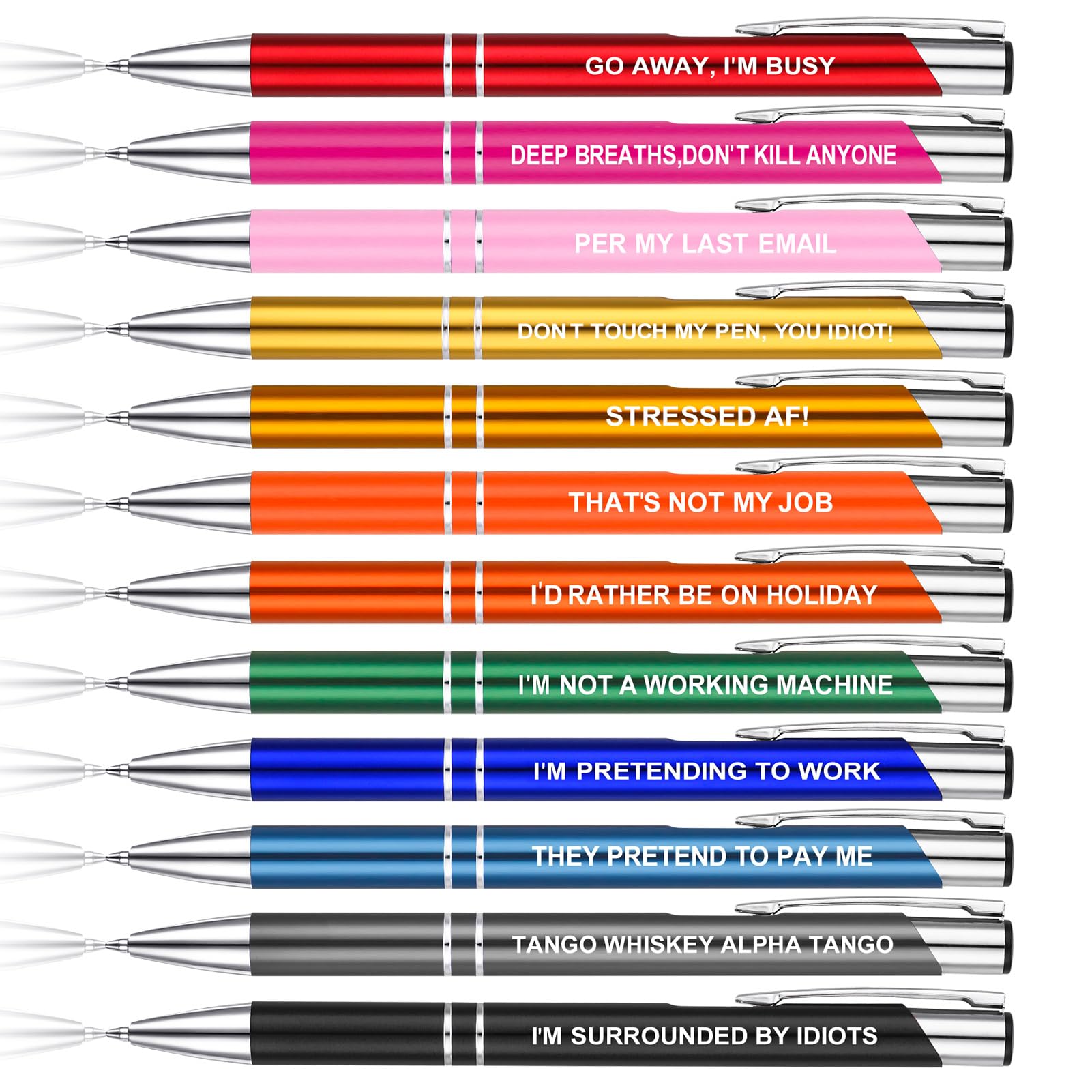 FRIUSATE 12Pcs Funny Pens for Work, Cheeky Slogan Pens Novelty Rude Pens Black Ink Retractable Ballpoint Pens for Colleagues Women Men Office Quirky Gift