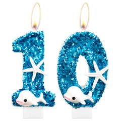 Dolphin Birthday Candles, Glitter 10 Birthday Number Candle for Girls, Blue Number 10 Candles, Dolphin Cake Candles Cake Toppers for Boys Girls Dolphin Themed Birthday Decorations Party Supplies