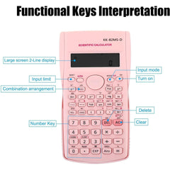 KK-82MS-D Portable Scientific Calculator Engineering Scientific Functional Calculator with 240 Functions Two-Line Display for Back to School Supplies Students Teachers Business Office Home(Pink)