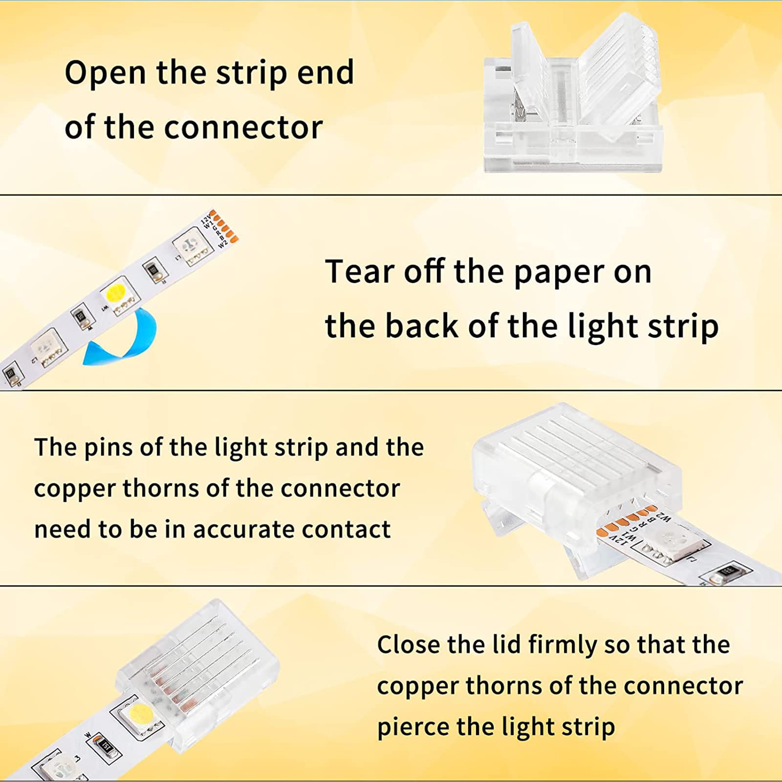 HOMELYLIFE 6 Pin 12mm LED Strip Connectors Transparent Solderless 10 Pack with 16.4ft Extension Cable 6 Conductor for Waterproof or Non-Waterproof LED Strip Lights