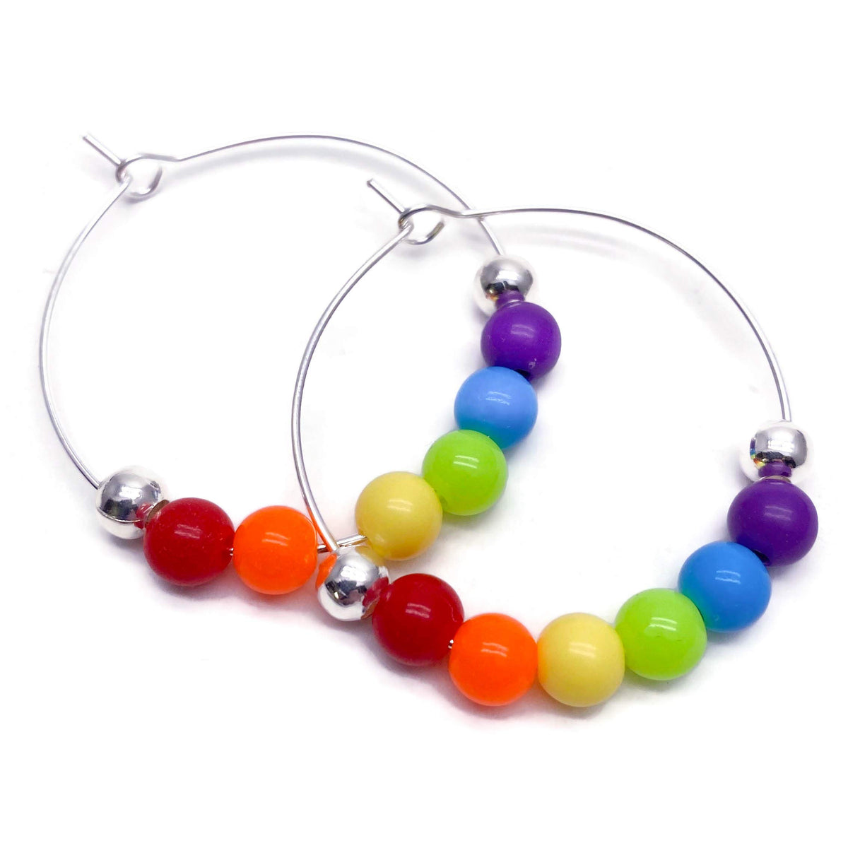 Rainbow Hoop Earrings - LGBT Pride - 6mm Acrylic Beads on Nickel Free Hoops