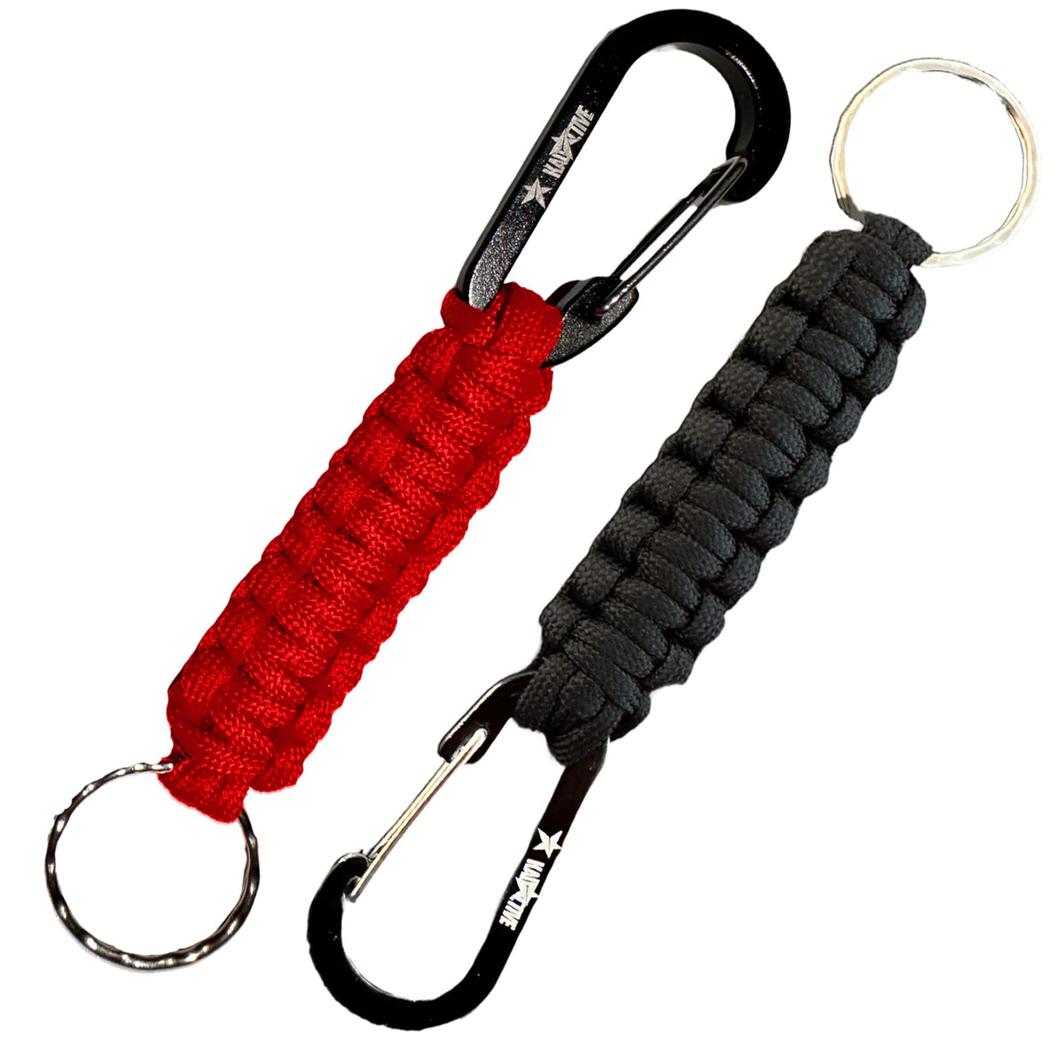 Kadactive Paracord Keyrings With Carabiner Keyring Clip - 2 Pack keyring for backpack, Survival, Camping - Paracord Key Chain key holder - Key Lanyard for men - car keyring - Black-Red