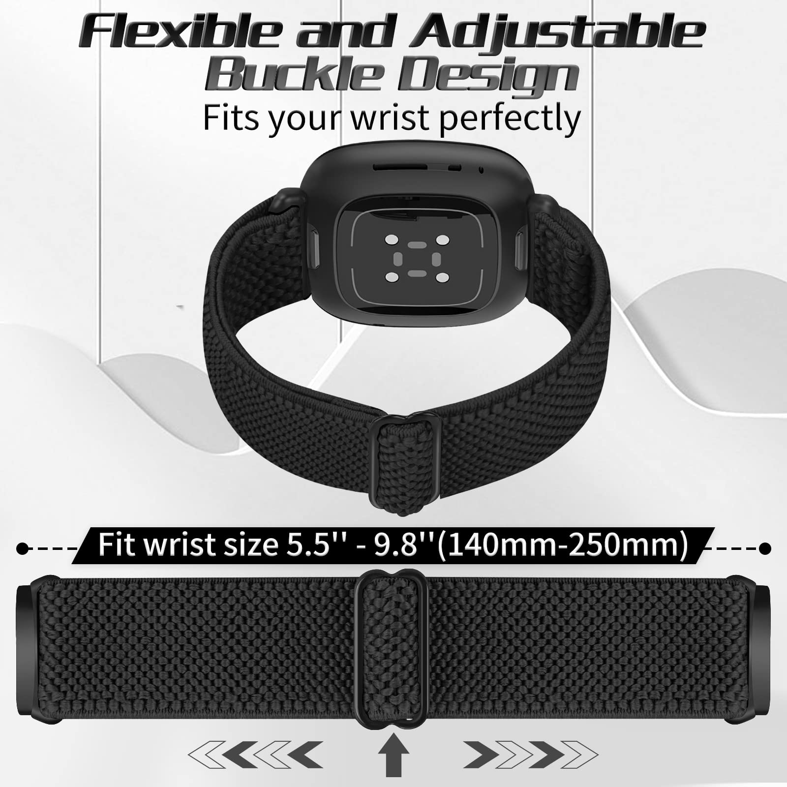 Tiptops 5 Pack Straps Compatible for Fitbit Versa 4/Fitbit Sense 2 Straps/Fitbit Versa 3/Fitbit Sense Bands Men Women, Adjustable Comfortable Loop Nylon Sports Replacement Stretchy Bands