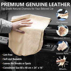 Airlab 2 Pcs Chamois Leathers for Car 60x40 cm, Large Shammy Cloth Absorbent Car Drying Towel Natural Leather Lint Free Streak Free for Auto Detailing, Glasses, Mirrors, Windows and Kitchen