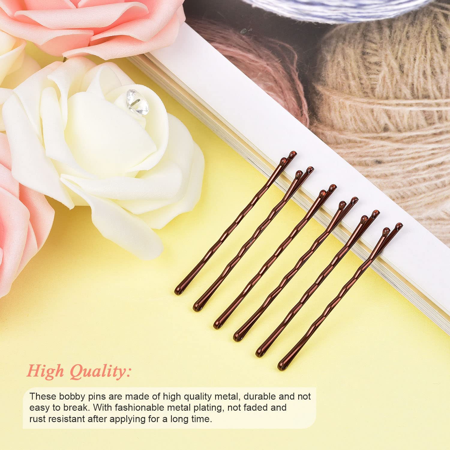 Hair Grips Brown, MORGLES 120 Pcs Bobby Pins Brown Hair Pins for Women with Box (5 cm/2Inches)