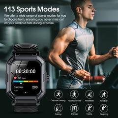 Smart Watch for Men Answer/Make Calls, 1.85 inches Touch Screen Smartwatch with Heart Rate Sleep Monitor Step Counter, 113 Sports Modes Fitness Watch, IP68 Waterproof Fitness Tracker for Android iOS, Black