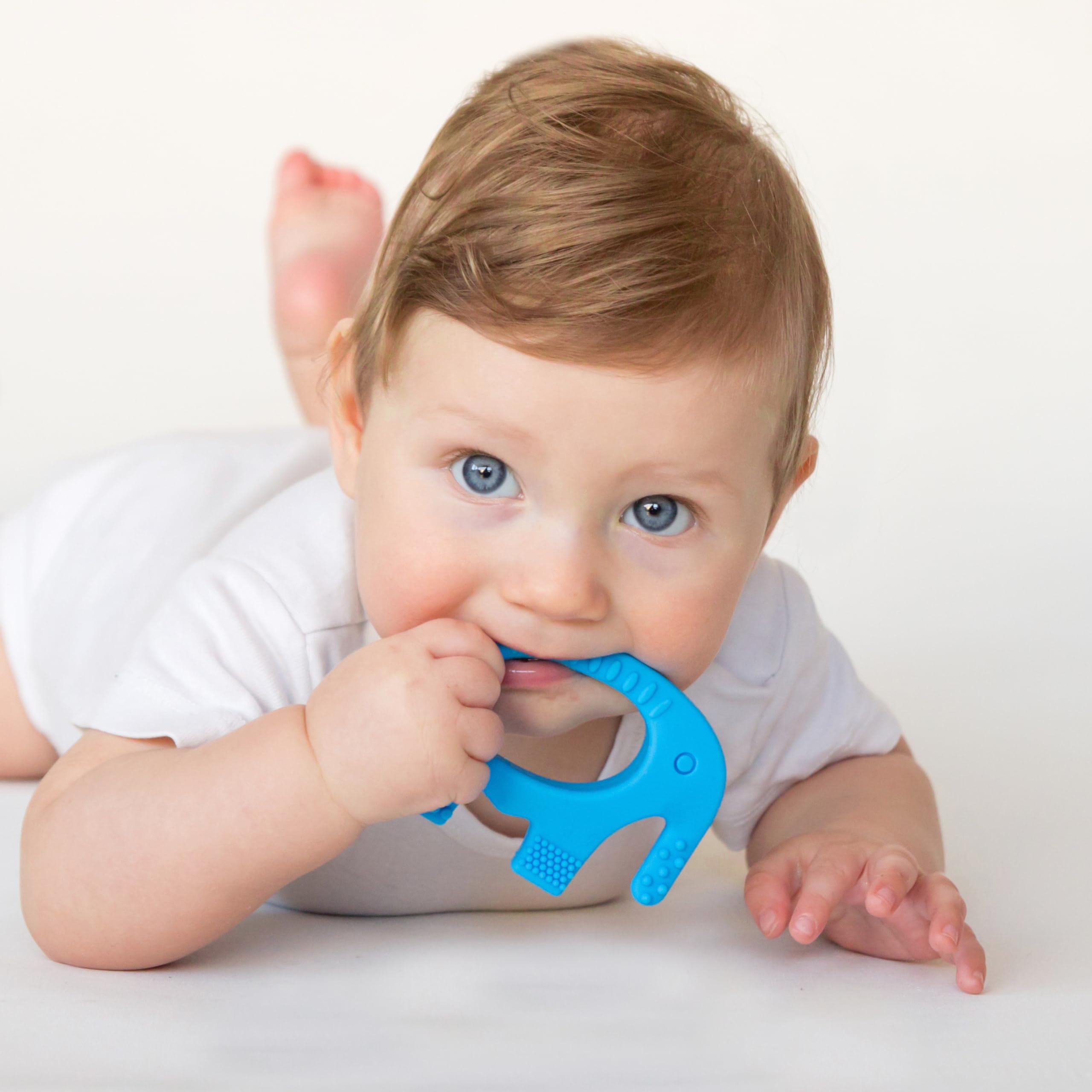 BABY ELEFUN Cute Baby Boy Gift - BPA Free Silicone Teething Ring - Effective & Easy to Hold Teether - Elephant Teething Rings - Teethers Best for Babies 3 4 6 12 Months, Infants, Baby Shower Gifts