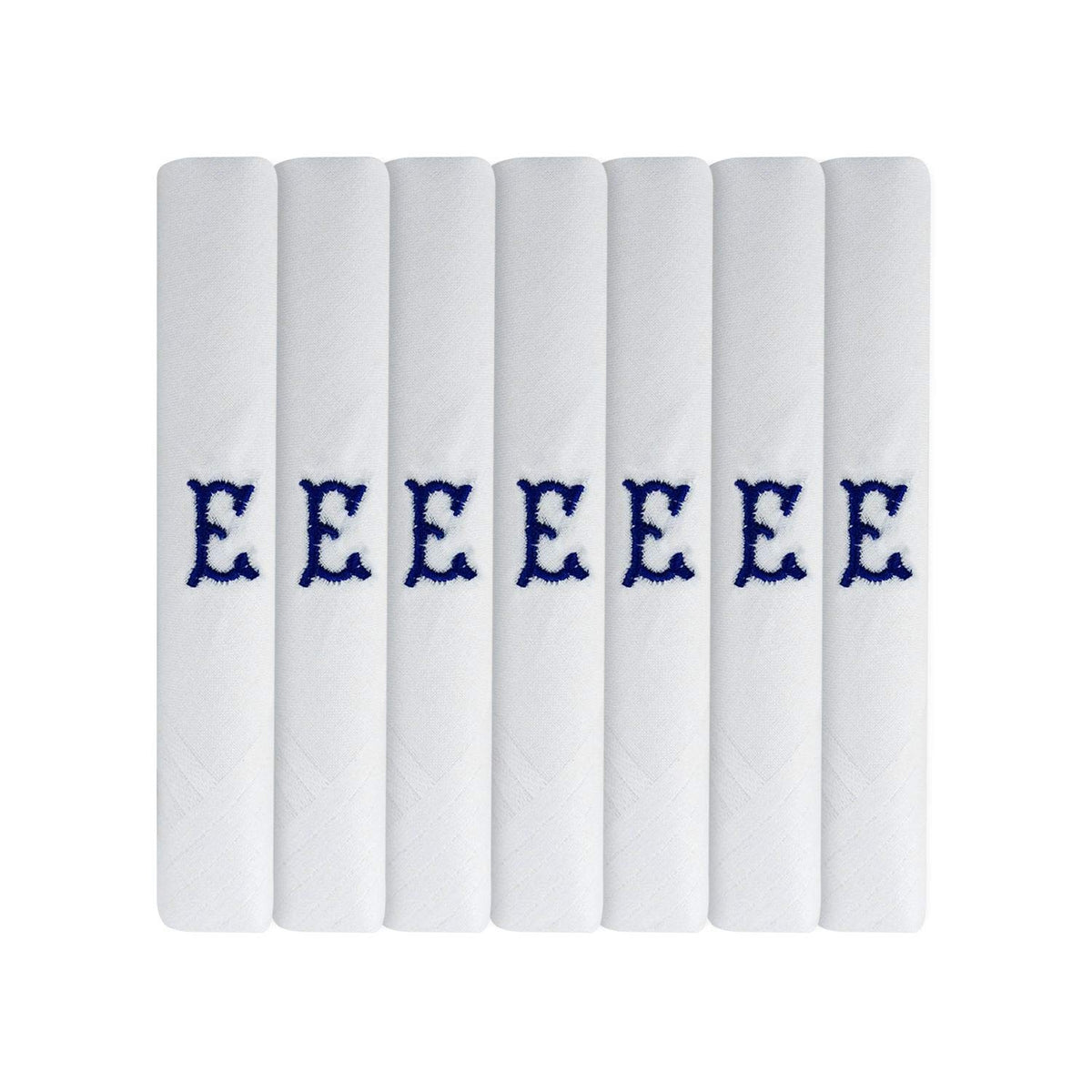 Surf the Shop 7 Pack Of Mens Initial Embroidered White Handkerchiefs With Satin Border, Various Letters (E)