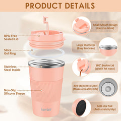 KETIEE Travel Mug Insulated Coffee Cup with Leakproof Lid, Reusable Coffee Cups Travel, Double Walled Coffee Travel Mug, Stainless Steel Coffee Mug for Hot Cold Drinks, 380ml Orange-Pink