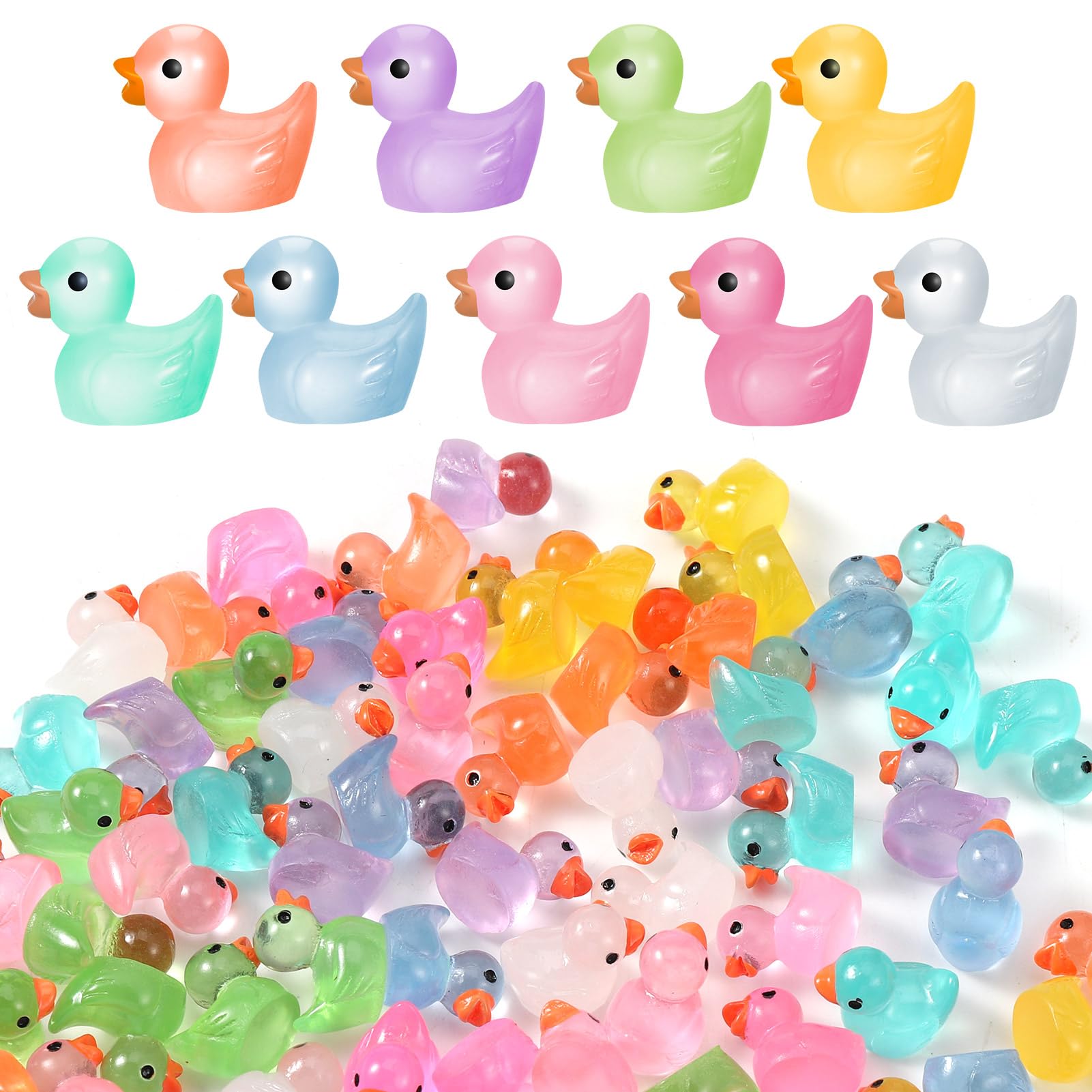 Heyu-Lotus 100pcs Mini Luminous Resin Ducks, Tiny Resin Ducks Miniature Ducks Figures for Crafts Home Prank Game Aquarium Garden Landscape Dollhouse Potted Decorations