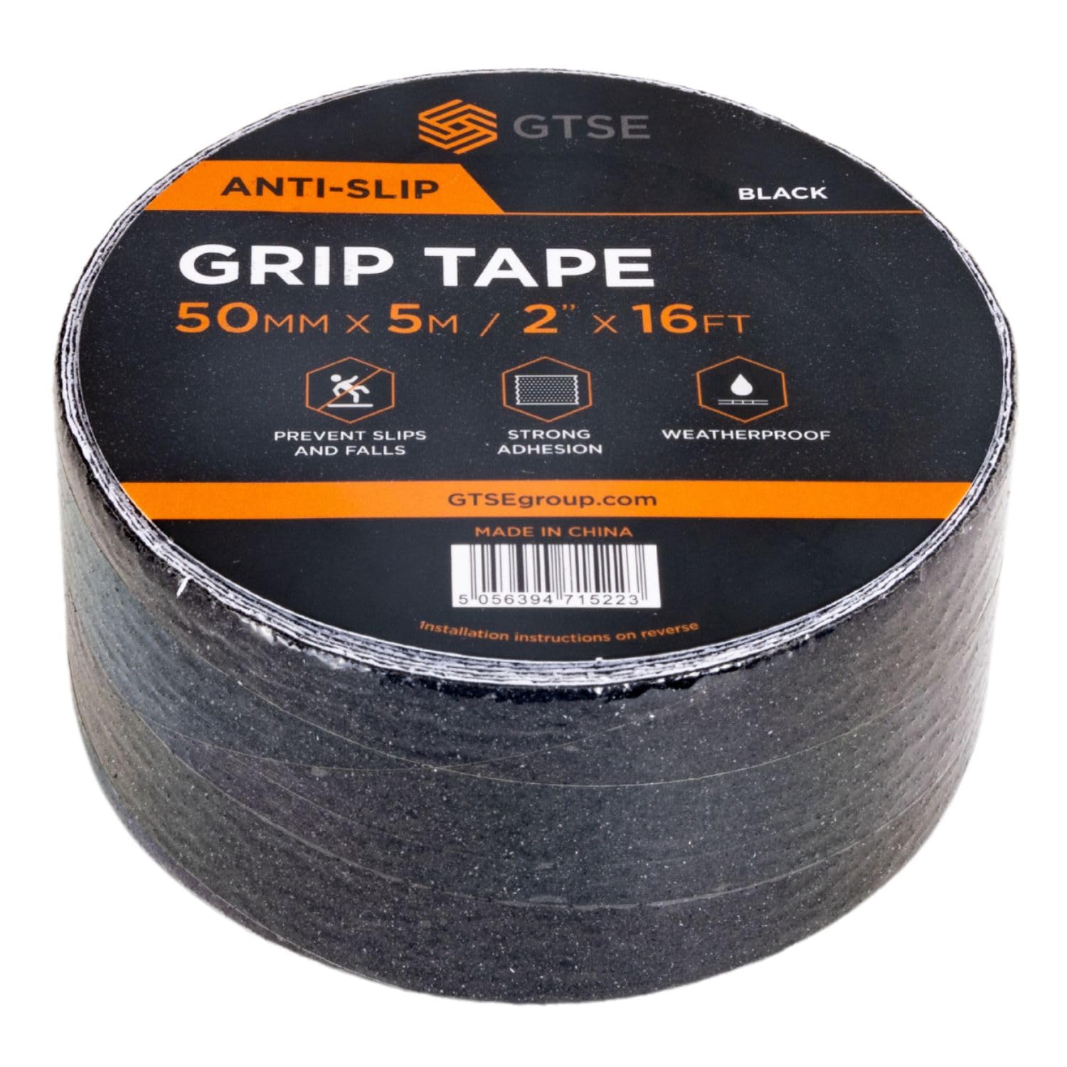 GTSE Anti Slip Tape, 50mm x 5m (2 inches), Durable Adhesive Black Strong Grip Tape for Indoor & Outdoor Floor Marking