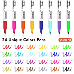 Shuttle Art Permanent Markers, 24 Colors Fine Point Assorted Colors Permanent Marker Set, Works on Plastic,Wood,Stone,Metal and Glass for Doodling, Coloring, Marking