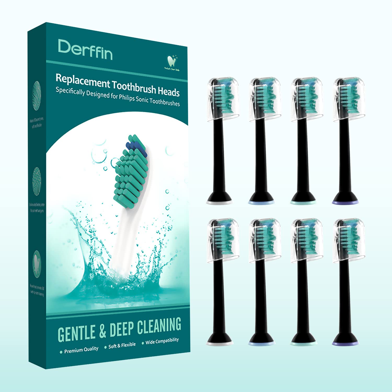 Derffin Replacement Toothbrush Heads, 8 Pack Standard Brush Heads Compatible with Philips Sonicare Electric Toothbrushes, Fit The Models of HX3/HX6/HX9/HX8/HX7 Series (Black)