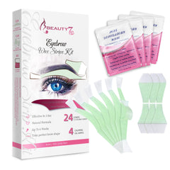 Beauty7 Wax Strips for Face, Eyebrow Shaper Pre-cut, 24pcs Waxing Strips with 4pcs Cleaner Oil Wipes, Cold Wax Strips Facial Hair Removal