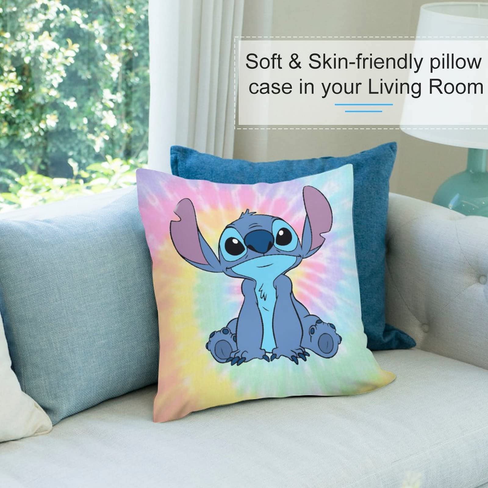 NUIGUBF Compatible with Disney Cartoon Cute Pattern Decorative Cushion Cover, Children's Super Soft Pillowcase Home Soft & Comfortable, 46 x 46 cm