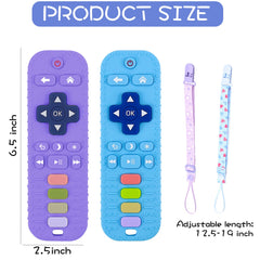 Baby Teething Toy, 2 Pack Soft Silicone Baby Remote Control Toy with Lanyards for Boys Girls Baby to Relief Teething Gum Discomfort(BlueandPurple)