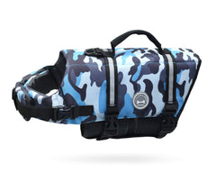 VIVAGLORY Ripstop Dog Life Jacket for Small Medium Large Dogs Boating, Dog Swimming Vest with Enhanced Buoyancy & Visibility, Camo Blue