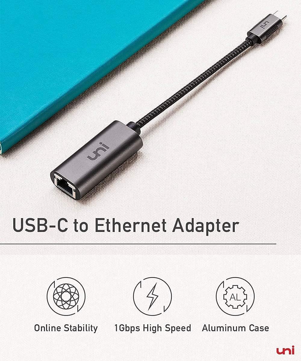 uni USB C to Ethernet Adapter, Driver Free 1Gbps Type C to RJ45 Gigabit LAN Thunderbolt 3 Network Adapter in Aluminum, Compatible for iPhone 15 Pro, MacBook Pro, MacBook Air, iPad Pro/Air, Dell XPS