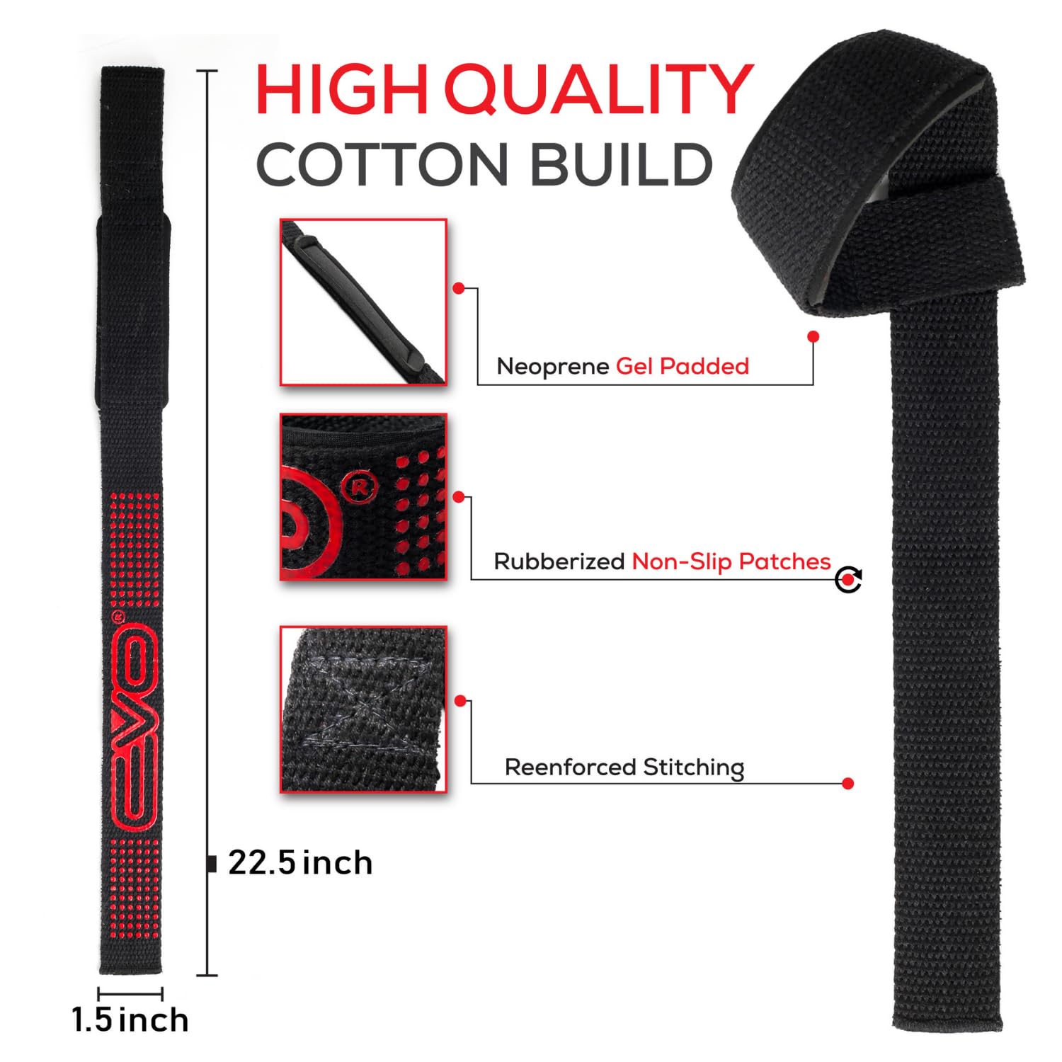 EVO Fitness Weight Lifting Straps Anti Slip Gym Powerlifting Deadlifting Bodybuilding Workout Strength Training Hand Bar Grips Neoprene Gel padded Wrist Support Unisex Men Women