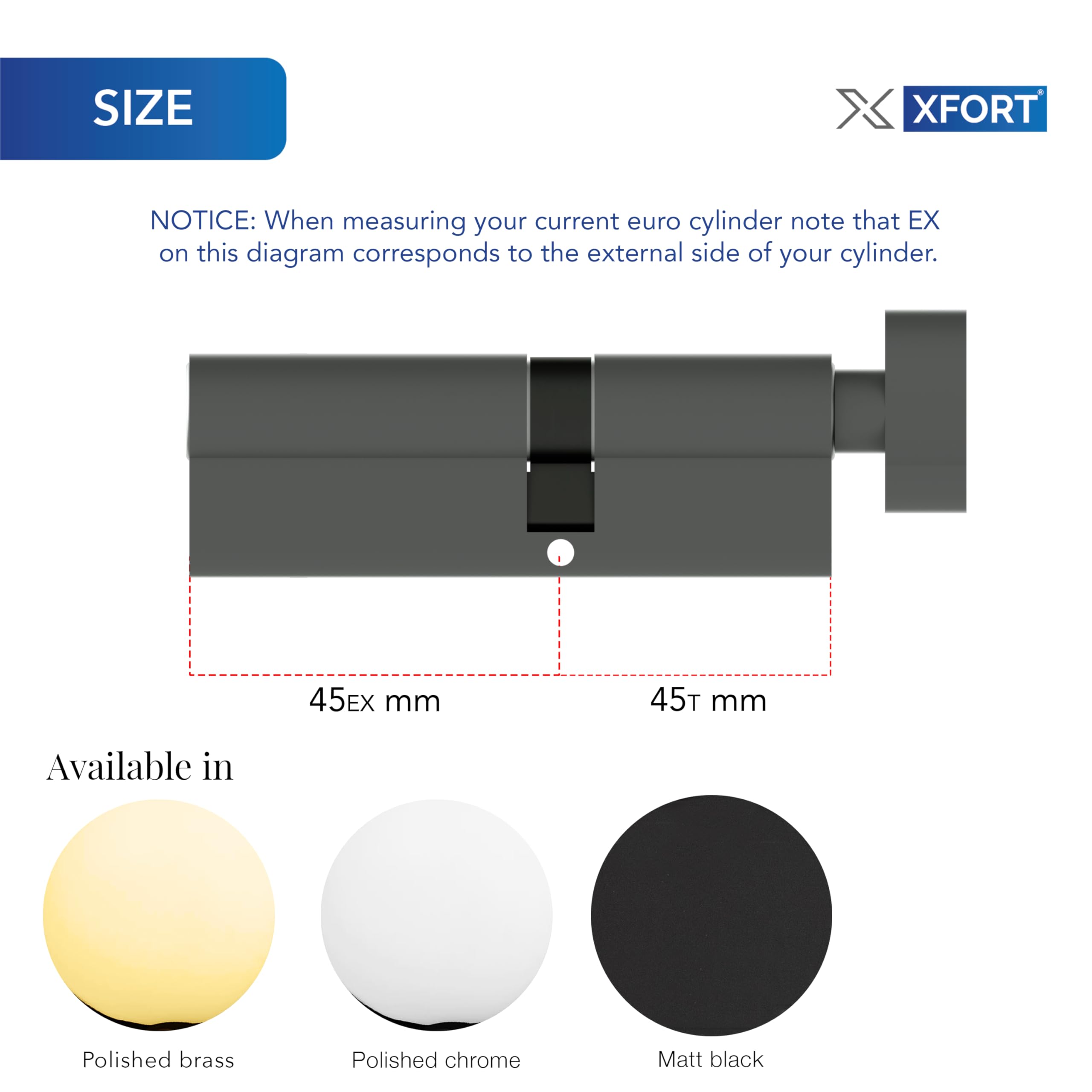 XFORT® Brass 45T/45 Thumb Turn Euro Cylinder Lock (90mm), Euro Door Barrel Lock with 3 Keys, Anti-Bump, Anti-Drill, Anti-Pick Door Lock with Key, High Security for Wooden, UPVC and Composite Doors.