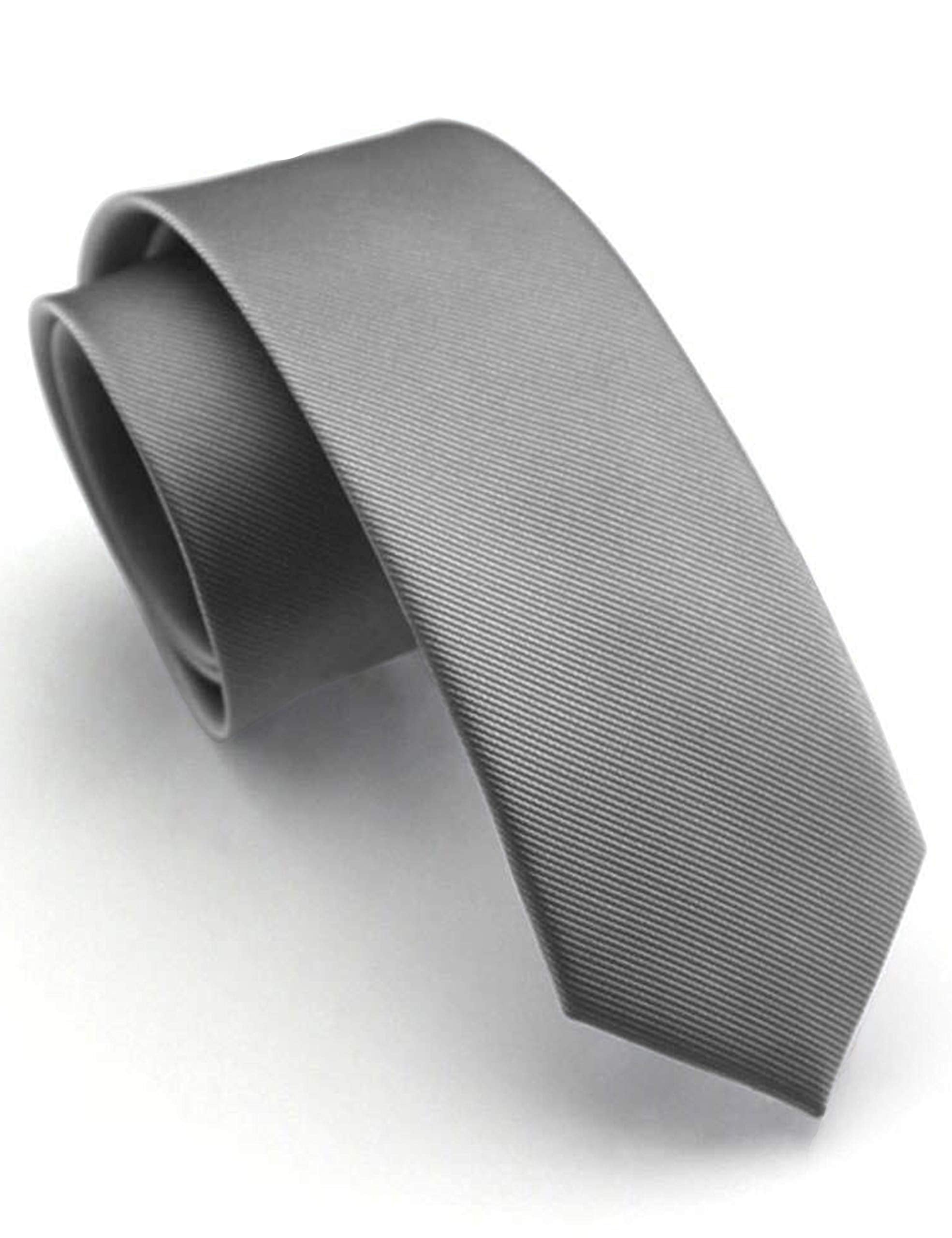 RBOCOTT 2.4 inches Grey Skinny Tie and Pocket Square with Tie Clip Sets for Men(6cm)