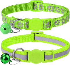 Taglory Reflective Cat Collar with Bell and Safety Release, 2-Pack Girl Boy Pet Kitten Collars Adjustable 15-20 cm Green