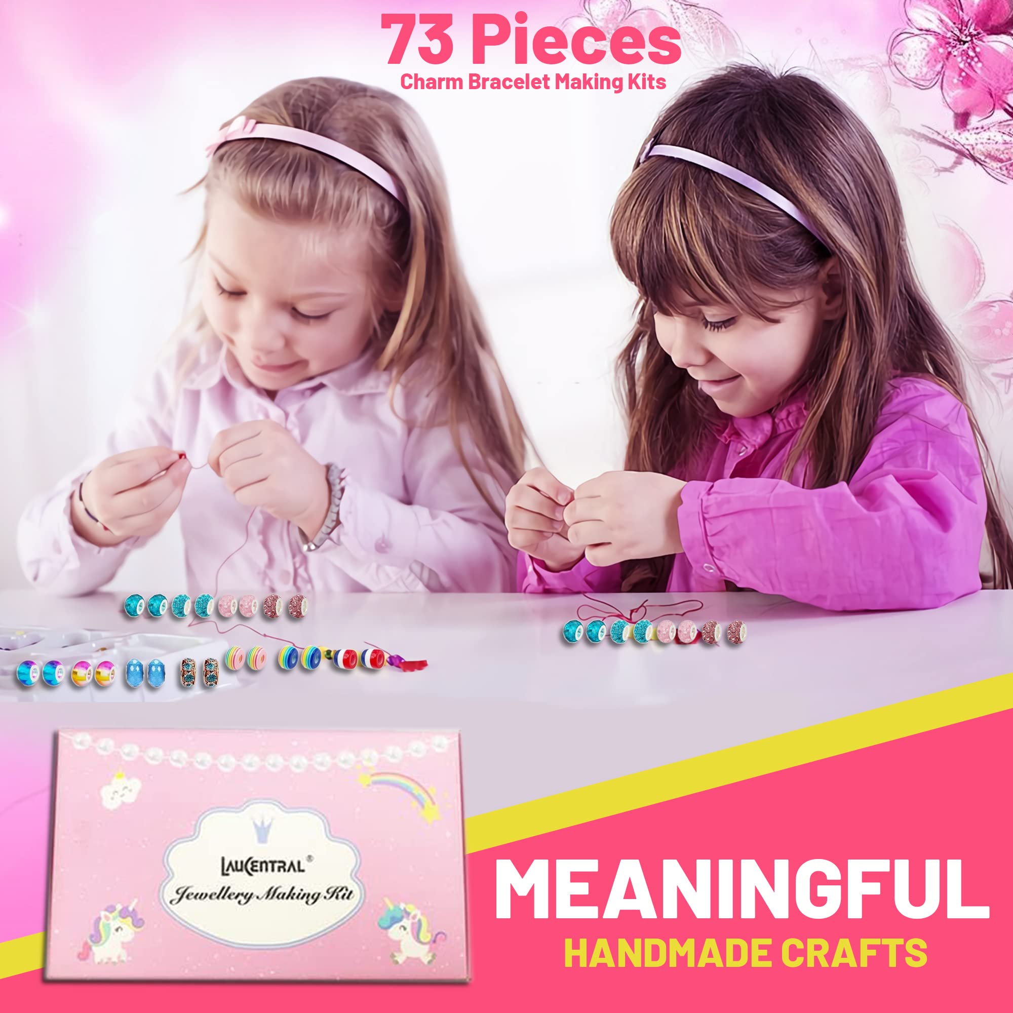 LauCentral 73 Pieces Charm Bracelet Making Kits, Jewelry Making Supplies Beads DIY Crafts Set with Snake Chain String for Christmas Gifts for Girls Teens Children Age 5-12 (TY004-VC2)