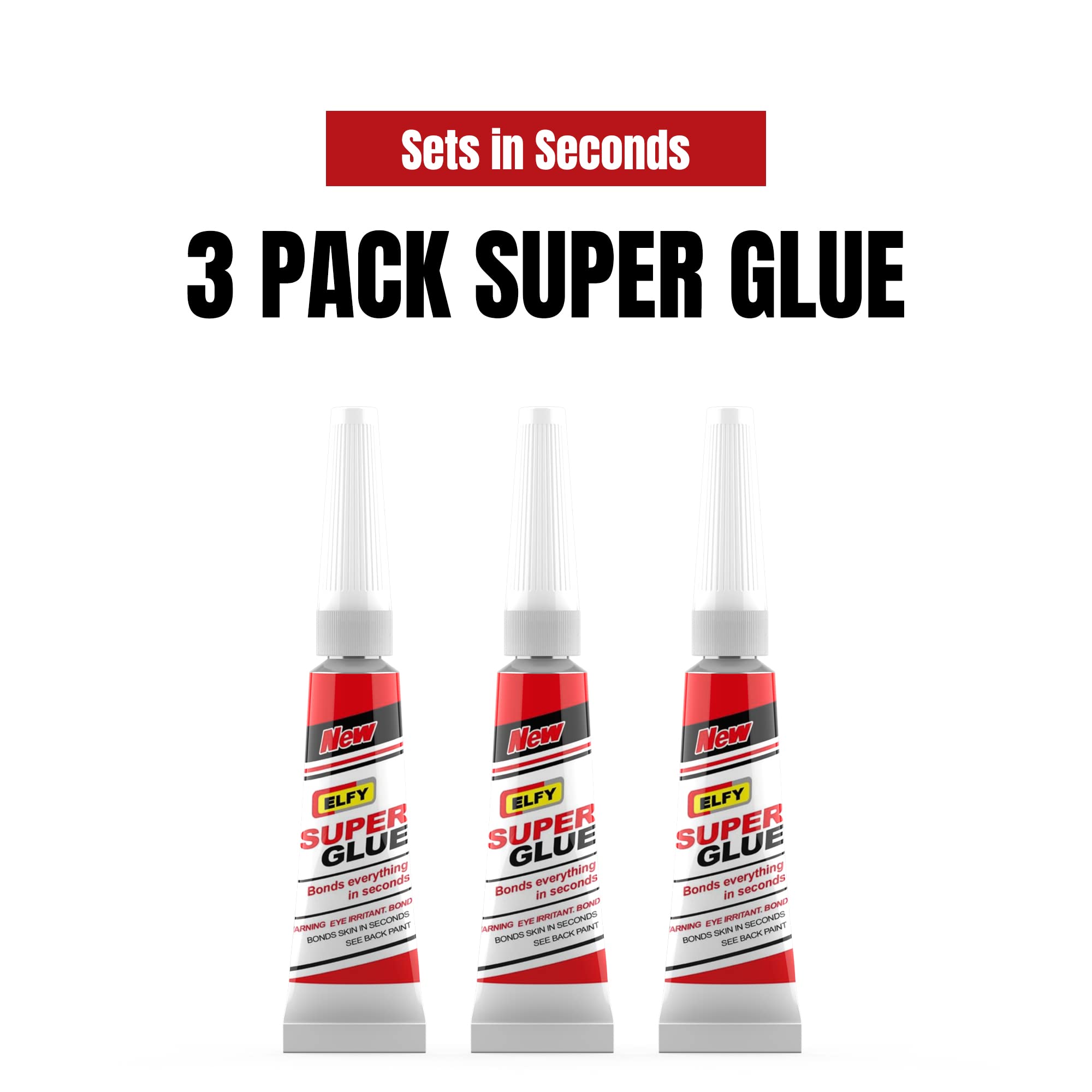 ELFY 3 Pack Super Glue All Purpose with Pin Point Nozzle 4g Super Fast Superglue General Strong Thick & Strong Adhesive Super Glue Gel for Hard Plastic, DIY Craft, Rubber,Metal,Leather and Many More