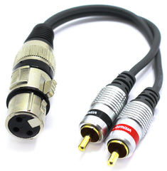 VITALCO XLR Female to 2x RCA Male Adapter 3 PIN Microphone to Double RCA Plug Cable