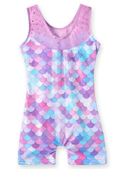 XiaoMoSha Gymnastics Leotards for Girls Sleeveless Unitard Dance Outfit for Kids Gradient Color Sparkly Unicorn Rainbow for Little Girls(Mermaid Purple, 6-7 Years)