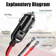 2 Pack Car Cigarette Lighter Male Plug 12V/24V Female Socket Extension Cable with Leads LED Lighter Adapter Heavy Duty Power Supply Cord Waterproof 10A Fuse for Car Vehicle Motorcycle Tractor Boats