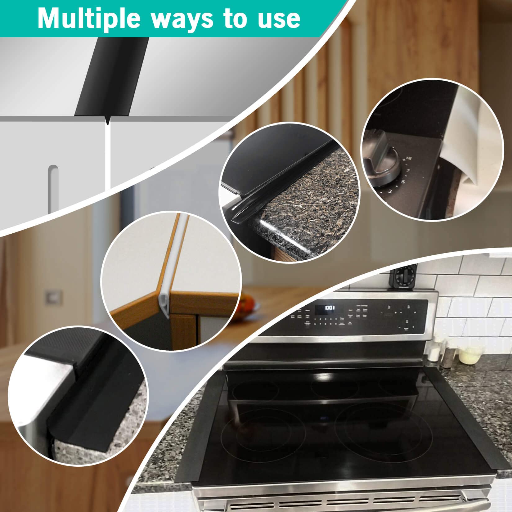 Gap Filler for Stove and Counter, Kitchen Stove Counter Gap Cover Silicone Gap Cover Between Stove and Counter 21 Inches Stove Gap Filler Heat Resistant Cover Easy Clean Black