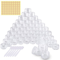 60 Pieces Empty Sample Pots, 5g / 5ml Clear Plastic Travel Cosmetic Container Jars for Creams, Sample, Make-Up Storage