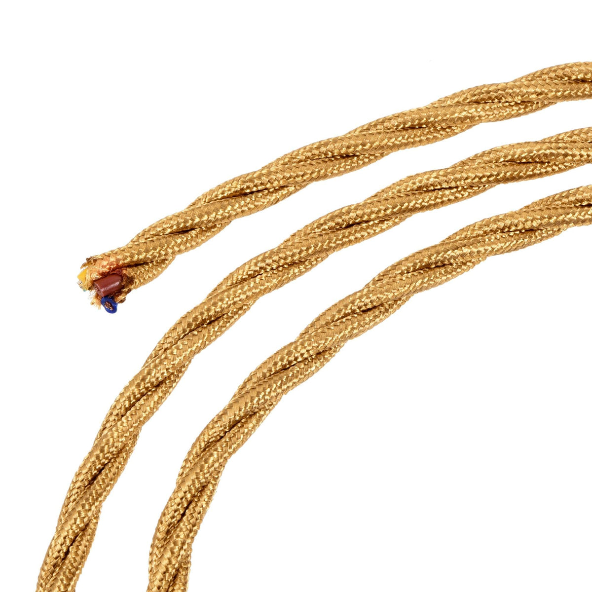 sourcing map Twisted Cloth Covered Wire 3 Core 18AWG 2 Meter/6.6 Feet, Vintage Woven Fabric Electrical Cable for Pendant Light DIY Project, Gold Tone