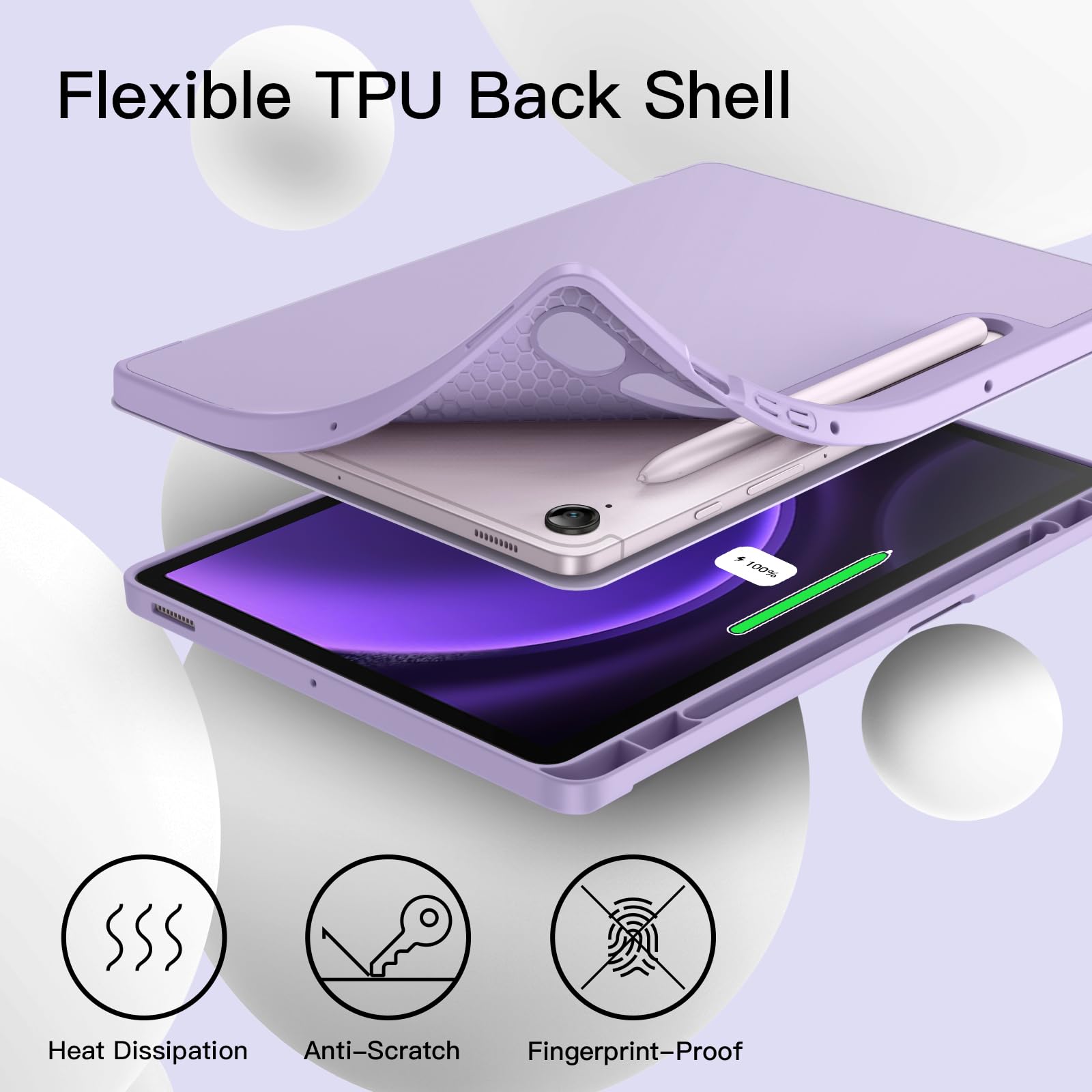 JETech Case for Samsung Galaxy Tab S9 FE 10.9-Inch with S Pen Holder, Soft TPU Tri-Fold Stand Protective Tablet Cover, Support S Pen Charging, Auto Wake/Sleep (Light Purple)