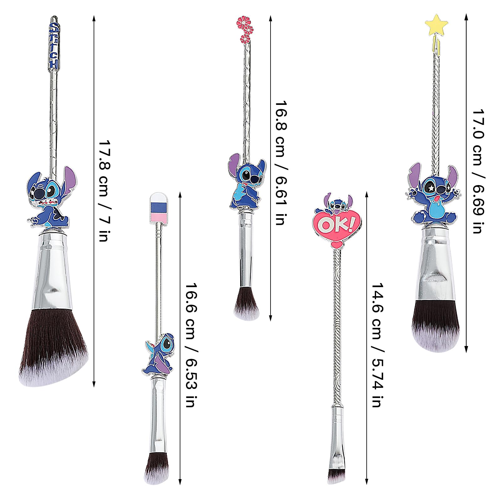 [5 Pcs] Stitch Makeup Brush Set, Lilo and Stitch Gifts Cosmetic Brushes for powder eyeshadow blushes lips, Portable Kawaii Makeup Brush Set, Stitch Gifts for Girl Women