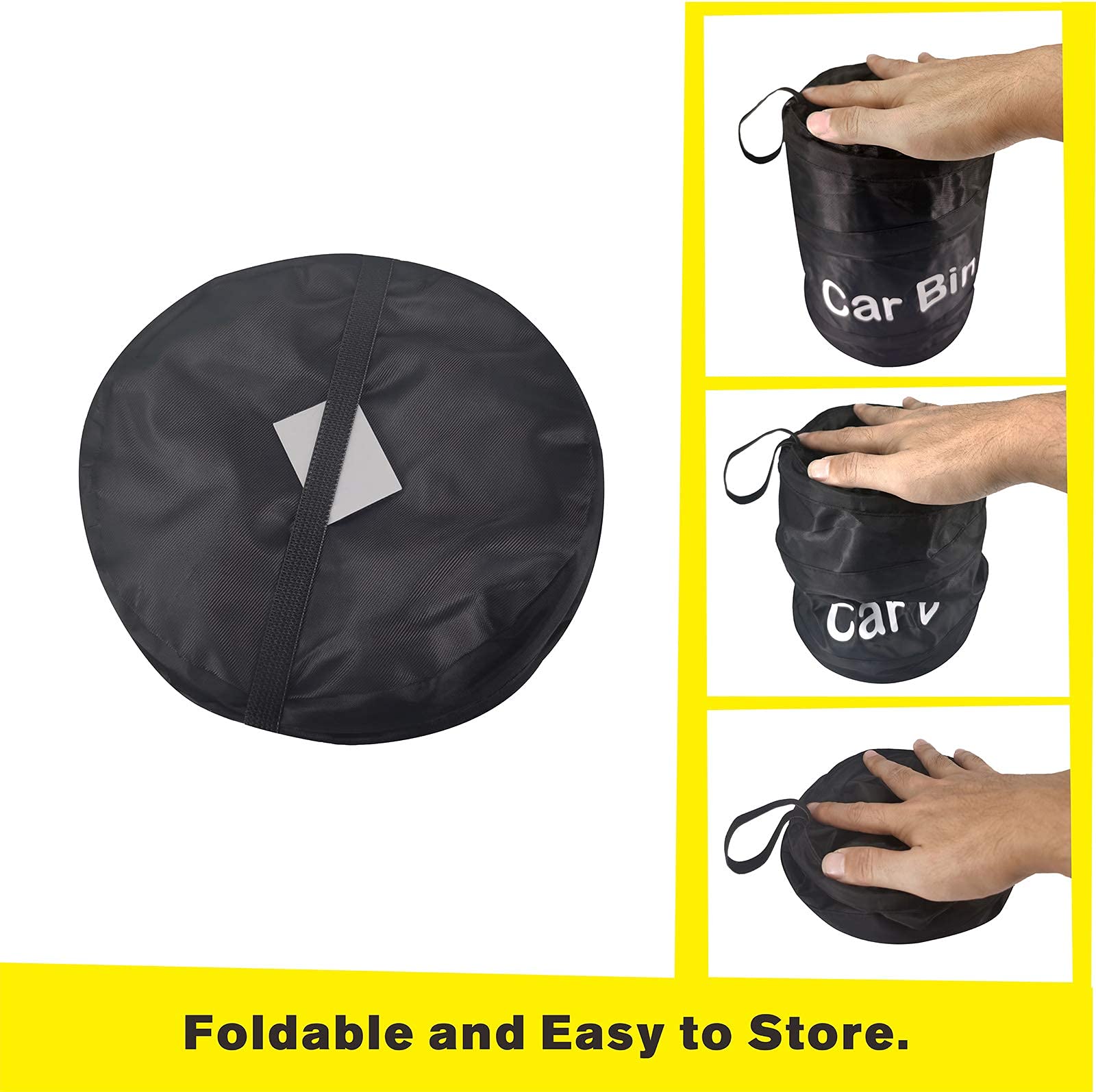 Uoking Car Bin - Portable Collapsible Car Trash Can Pop-up Waterproof Car Bin Tidy with 1 Hook Hanging Car Rubbish Bin for Front/Back of Car - Black