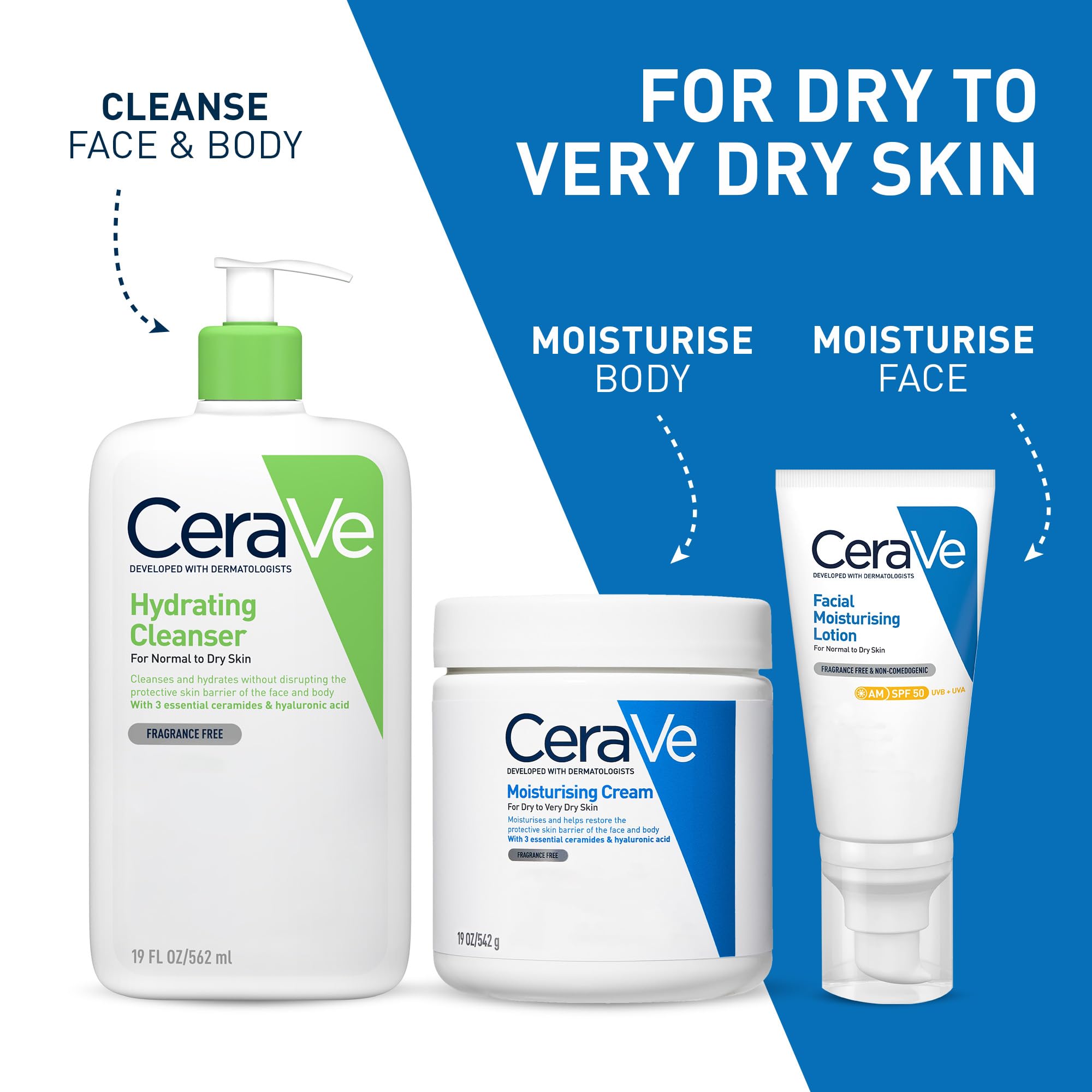 CeraVe Moisturising Cream for Dry to Very Dry Skin 562ml with Hyaluronic Acid and 3 Essential Ceramides