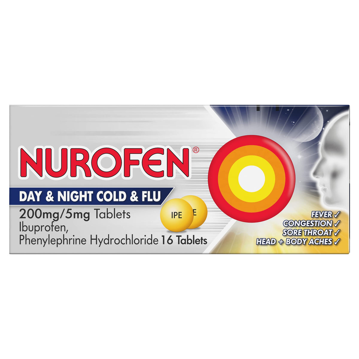 Nurofen Day and Night Cold and Flu Relief 200mg/5mg Tablets Ibuprofen, 16 Count ( Pack of 1)