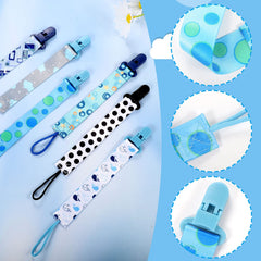 6 Packs Dummy Clips Boys, Baby Pacifier Holders Leashes Set Soother Chains Clips Fits All Pacifiers for Newborn Teething Toys Baby Shower Clips